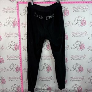 bebe sport sweatpants crystal Black Velour Jogger Pants with Embellished Logo